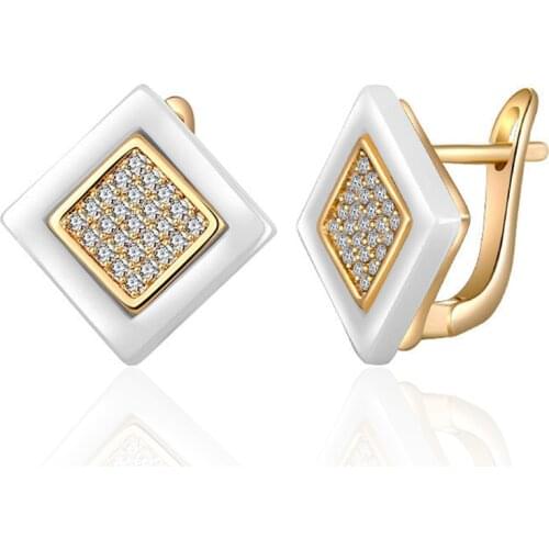 Trendy Square White Black Ceramic Stud Earrings Gold Silver Color Zirconia Small Earrings for Women Romantic Jewelry Girls Gifts