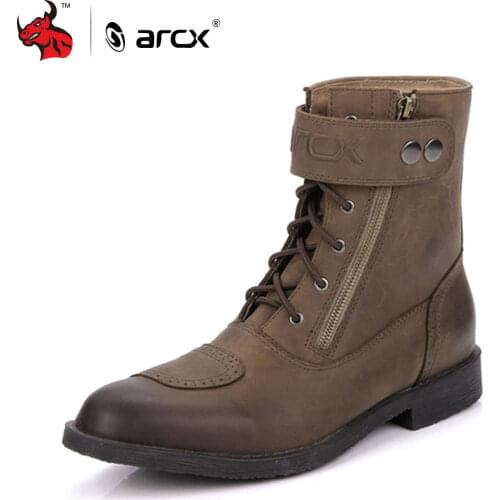 ARCX Leather Motorcycle Boots Men Retro Moto Boots Racing Motorbike Chopper Cruiser Touring Biker Vintage Leisure Shoes