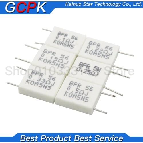 10pcs BPR56 5W 0.001 0.1 0.15 0.22 0.25 0.33 0.5 ohm Non-inductive Ceramic Cement Resistor 0.1R 0.15R 0.22R 0.25R 0.33R 0.5R