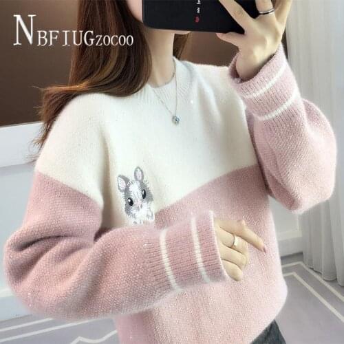 2020 New Loose Harajuku Pullover Women Sweater Autumn Winter Embroidery Rabbit Female Sweaters
