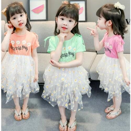2020 New Summer Fashion Baby Girl Dress Daisy Floral Short Sleeve Princess Dresses Holiday Kids Dresses Girls Toddler Sundress