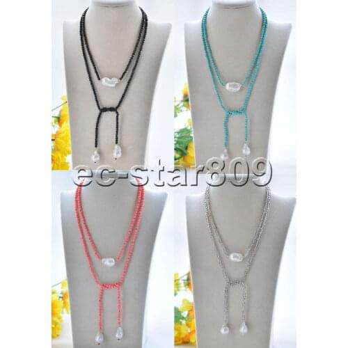 P7240 40" 20mm White Baroque Keshi Pearl Coral Crystal Agate Turquoise Necklace Choker