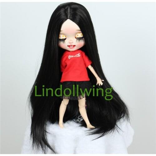 9-10 inch Blyth Wig Long Straight Black Center Hair