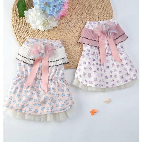Dog Dress Summer Printed Pet Dogs Clothes for Dog Cat Chihuahua Cute Bow Dog Dresses for Small Dogs Wedding Dress Tutu Skirt