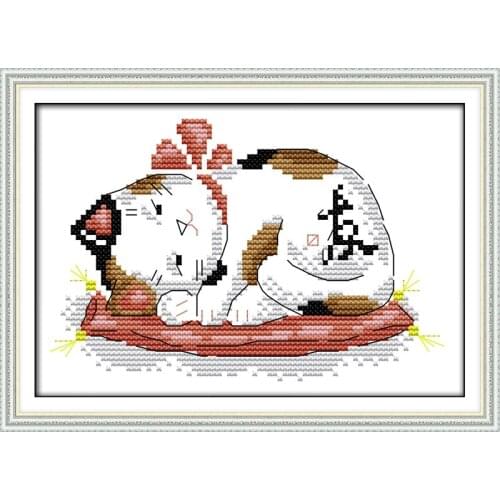 Joy sunday cartoon style Friendship cat christmas stocking cross stitch kits stamped fabric for beginners
