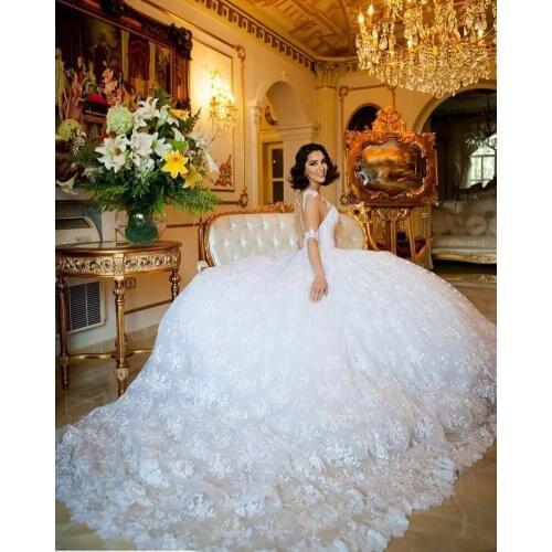 2020 Gorgeous Lace Wedding Dresses Sexy Sheer O-Neck Half Sleeve Muslim Vestido De Noiva 2020 Vintage Ball Gown bridal gown