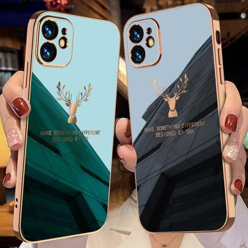 Luxury Electroplated Phone Case For iPhone 12 11 Pro Max XS XR X 10 7 8 Plus SE 2020 Deer Silicone Soft Back Cover Case Funda