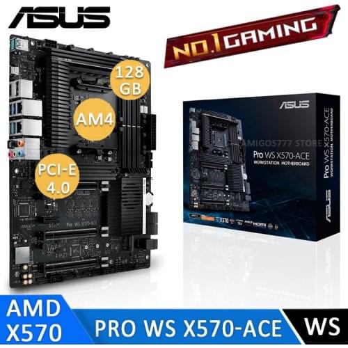 Socket AM4 Asus Pro WS X570-ACE Motherboard AMD Ryzen PCI-E 4.0 128GB DDR4 Workstation CrossFireX AMD X570 Placa-Mãe AM4 New