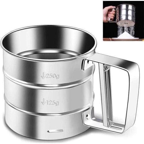 Hand-held Stainless Steel Flour Sieve Cup Powder Sieve Mesh Knife Baking kitchen Gadget For Cakes Hand-screened Sugar Mesh Sieve