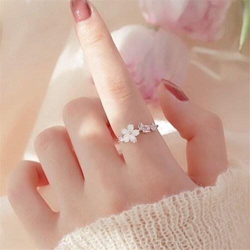 925 Sterling Silver Cherry Blossoms Ring Fashion Opening Inlaid CZ Adjustable Rings Valentines Day Gift jz416