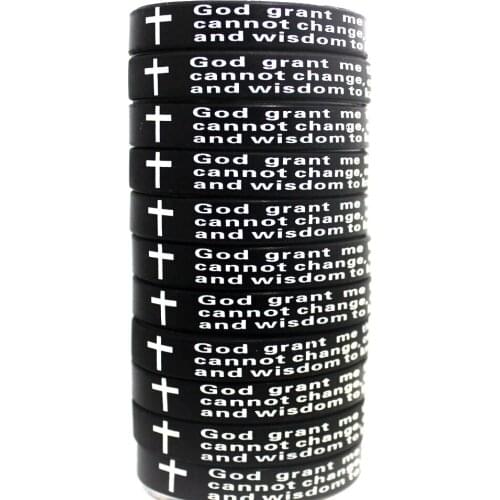 50pcs Black Serenity Prayer CROSS Silicone Bracelets Rubber Wristbands Wholesale Jewelry Lots Xmas Gift Favor