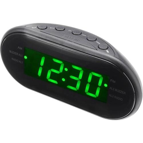 LED Display Black Electronic Clock Timer FM/AM Radio Digital Alarm Clock 24 Hours Snooze Digital Desktop Timer for Home Bedroom