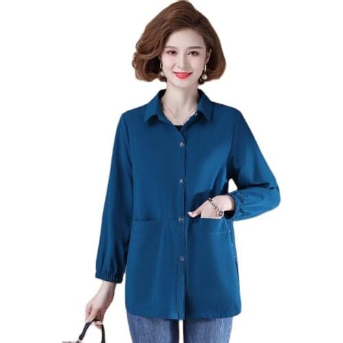 Womens Windbreaker Middle-Aged Elderly Ladies Summer Autumn Thin Coats Large Size 5XL Elegant Blue Green Shirt Jacket Tops