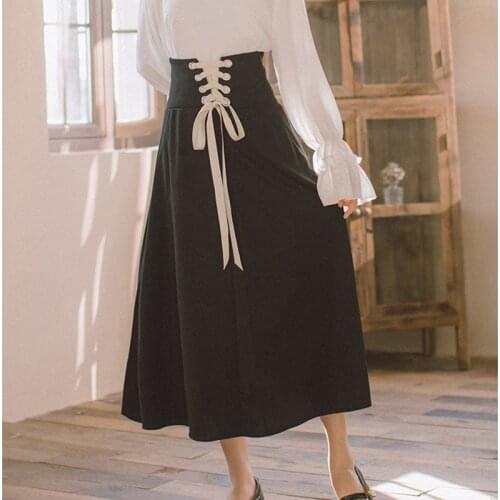 2020 Korean Midi High Waist black skirt Women A-Line Vintage Skirts Ladies Streetwear Plus Size Spring Autumn Harajuku skirt