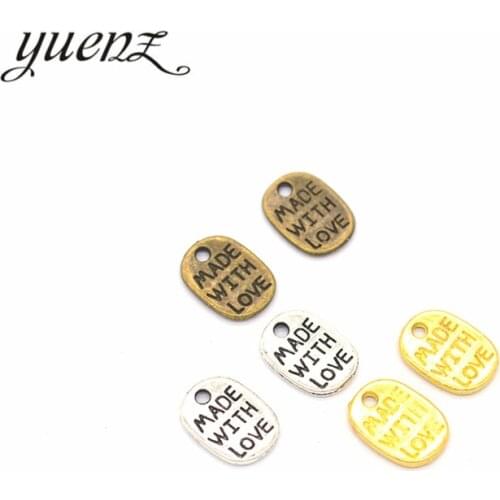 YuenZ 50pcs Metal Alphabet Letters made with love Charms for Jewelry Making Diy Hand Made Accessories 11*8mm S206