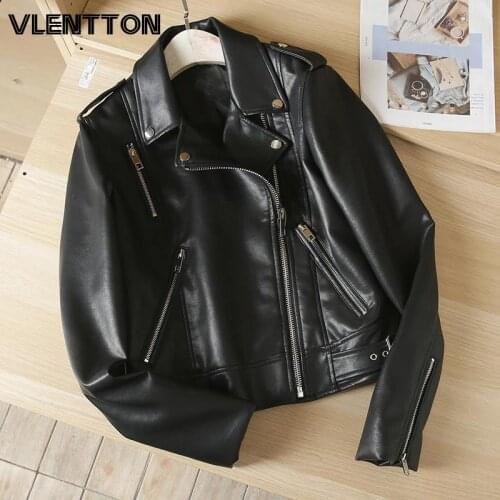 2021 Spring Autumn Women Black Faux Leather Jacket Casual Zipper With Belt Biker Coat Female Casual Solid Short Outwear