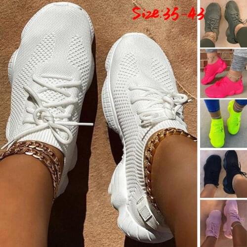 Womens Sneakers Breathable Lace Up Female Platform Casual Women Socks Shoes Ladies Flats 2021 Running Vulcanized Shoes Woman