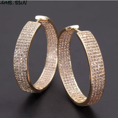 MHS.SUN European Style Multi Layer Cubic Zircon Hoop Earrings For Women Full CZ Stone Gold Circel Earrings For Christmas Gift