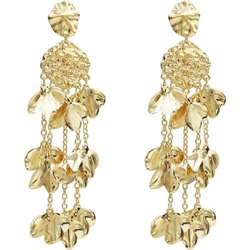 Korean Style Girl Metal Leaves Beads Drop Earrings for Women Statement Fringed Jewelry Long Tassel Boho Earring Party Jewelry