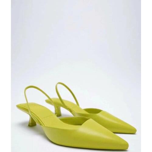 2021 New Spring Pointed Elegant Womens Single shoes Rear Empty Slingbacks Thin Heel Mid Heel Professional shoes