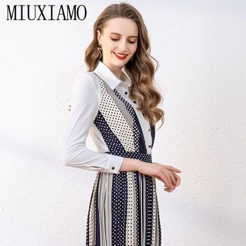 MIUXIMAO High Quality 2020 Summer Dress Runway Design Casual Dress Women Dot Print Slim Vintage Dress Women Vestidos