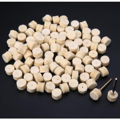 100x 13mm Mini Wool Polishing Wheel Electric Grinder Felt Polishing Wheels + 2pcs Shanks For Wood Nuclear Carving Jade Polishing