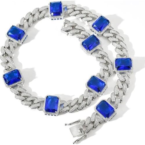 13mm Miami Cuban Chain Necklace Geometric Stone High Quality Micro Pave Cubic Zirconia Hip Hop Jewelry Gift