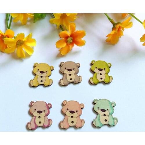 150Pcs Cartoon bear Wooden Botones 2 Holes Sewing Accessories 28x24mm Buttons Decorative Scrapbooking Clothing Accessories
