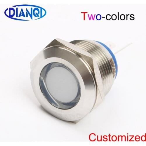 19mm Two-color LED Common cathode Common anode Metal Indicator light 19mm flat round Signal lamp 6V 12V 24V 220v pin connect