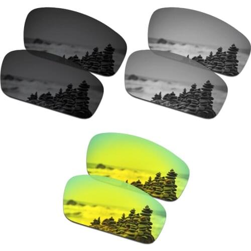 SmartVLT 3 Pairs Polarized Sunglasses Replacement Lenses for Oakley Monster Pup Stealth Black and Silver Titanium and 24K Gold