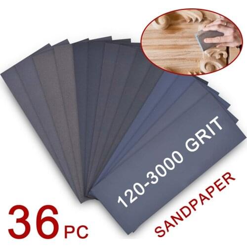 36Pcs/Pack Sandpapers Wet Dry Use Assorted Sand Paper Sheets Home Coarse 120-3000 Grit Polishing Car Metal Glass Wood Sandpaper