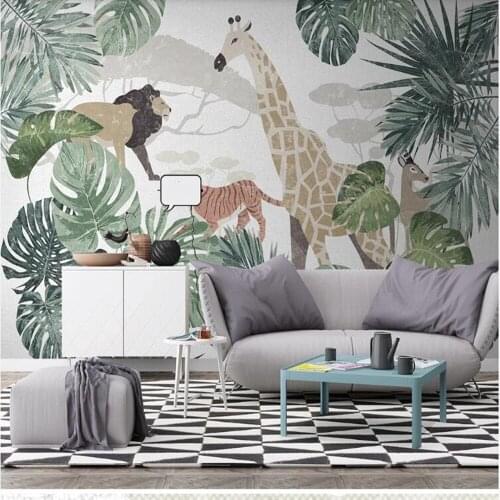 Nordic tropical plant animal giraffe 3d wallpaper, living room tv wall bedroom custom 3d mural