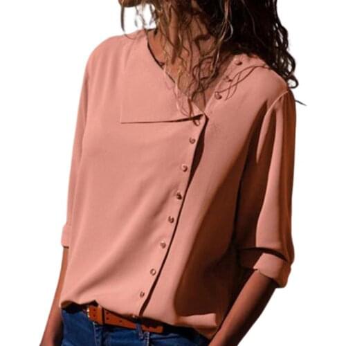 70% Dropshipping!! Irregular Skew Collar Women Shirt Single-breasted Top Long Sleeve Solid Color Chiffon Blouse Ladies Clothing