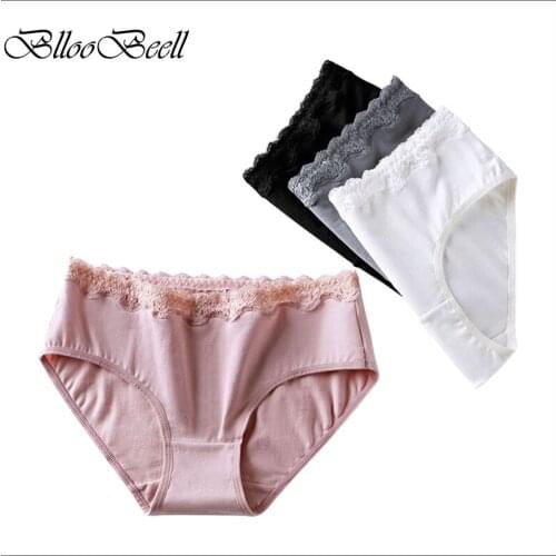 BllooBeell 3pcs Womens Cotton Underwear Briefs Sexy Panties for Women Mid Low-Rise Girls Lace Pants Ladies Lingerie Comfortable
