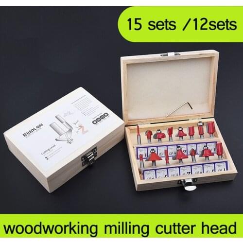 Electric wood milling trimming machine woodworking cutter head 15/12 sets Engraving machine slotting 1/2 1/4 sickle set