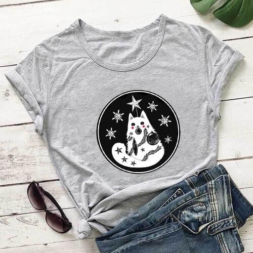 Aesthetic Cat Print 100%Cotton Women Tshirt Unisex Funny Summer Casual Short Sleeve Top Cat Mom Shirt Christmas Tee Gift Shirts
