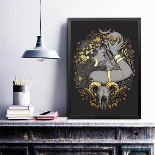Gothic Wiccan Skull Tarot Ouija Magic Pagan Canvas Painting Medusa Dollmaker Poster Wall Art Gold Leaf Picture for Home Decor