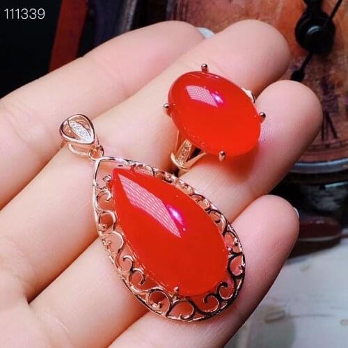 KJJEAXCMY exquisite jewelry 925 pure silver inlaid natural chalcedony Ring Necklace Pendant support detection