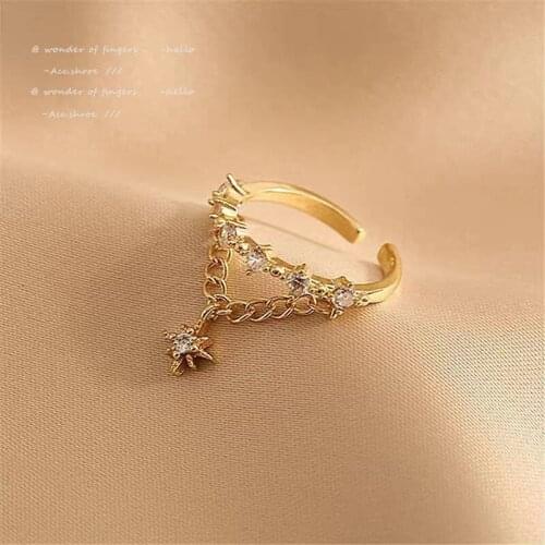 Classic Chain Hanging Star Element Gold Design Rings Korean Fashion Jewelry Gothic Girls Unusual Accessories For Woman 2021
