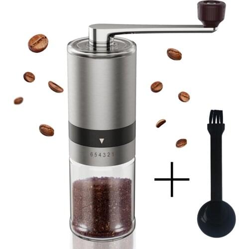 2PC Hand Crank Coffee Grinder With Spoon Clean Brush Portable Stainless Steel Grinding Machine Coffee Bean Grinders Kitchen Tool