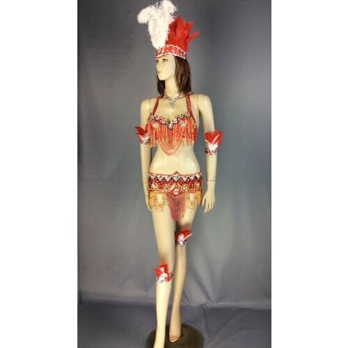 Free shipping new design belly dance costume set Samba Carnivel RIO beaded Bra Costume Outfit Showgirl dancer wear 7color 201152