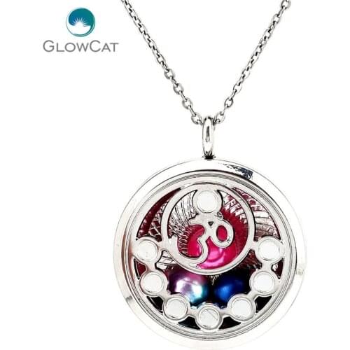 1PC (50cm chain is free) 30mm Round Magnetic Living Memory Yoga OM Locket for Charms Floating Locket Pendants K1204
