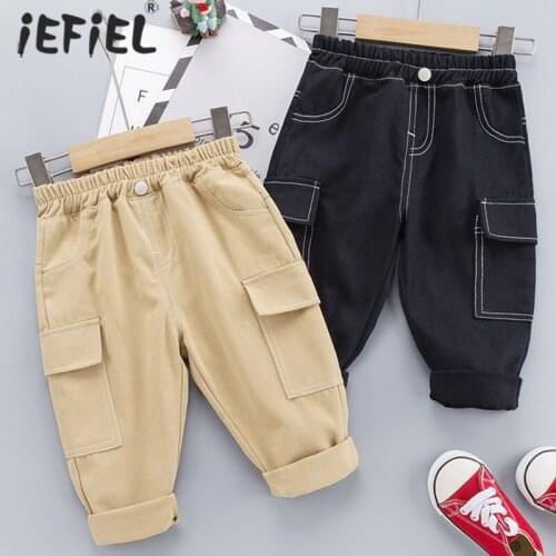 Summer Children Cotton Clothes Baby Boys Girls Elastic Waistband Pocket Work Harem Trousers Kid Casual Sport Overall Cargo Pants
