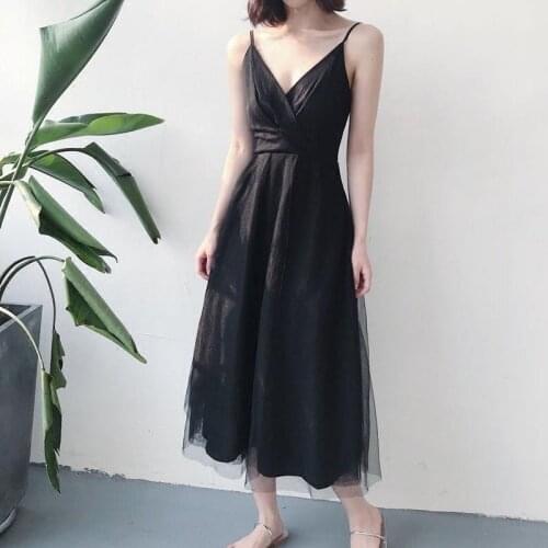 Summer Clothes 2021 Women Sweet Sexy Dress Sleeveless Spaghetti Strap Black Long Dresses Elegant Plus Size V-neck Vestidos Y827