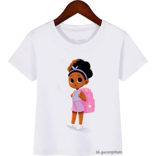 Cute Dancing Fluffy Girls Print Kids T-shirt Kawail Melanin African Black Girls T Shirt Summer Casual Tops Kids Clothes T Shirts