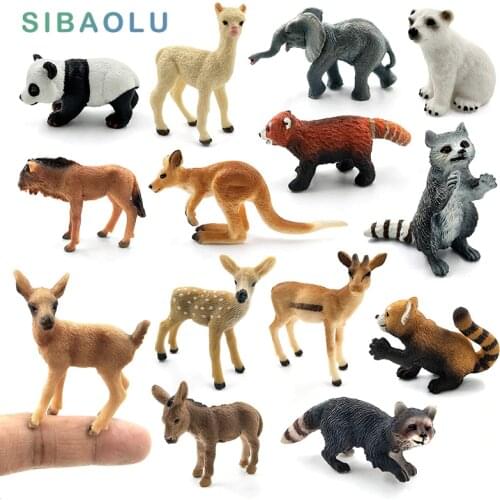 Simulation mini Panda Elephant Raccoon Kangaroo Alpaca Deer Bear Donkey Wildebeest animal Model figurine home decor fairy figure