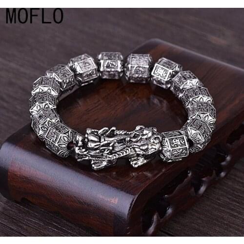 MOFLO Eight Patron Saint Bracelets Mens Solid Brave 12 Zodiac Natal Buddha Sanskrit Beads Bracelets &Bangles for Couples