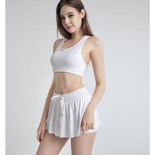 2021 new yoga wear suit bra underwear running fitness sports shorts anti-empty fake two-piece skirt loose