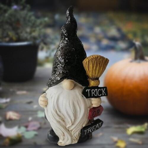 2021 New Garden Gnome Statue Halloween Skull Pumpkin Swedish Tomte Yard Decoration Front Porch Dwarf Elf Figurines