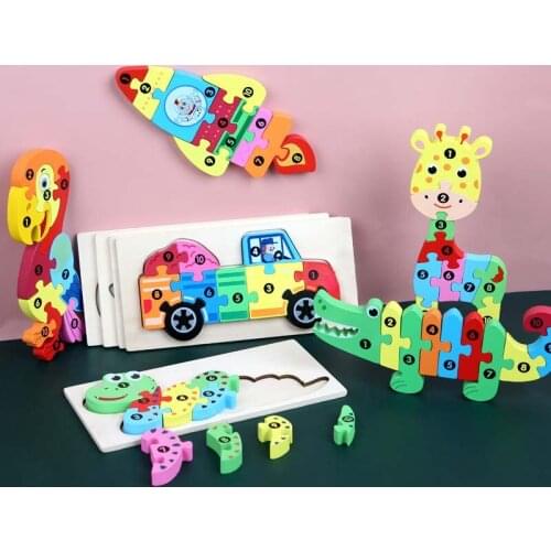 New Kids Toy Wood Puzzle Wooden 3D Puzzle Jigsaw for Children Baby Cartoon Animal/Traffic Puzzles Educational Toy